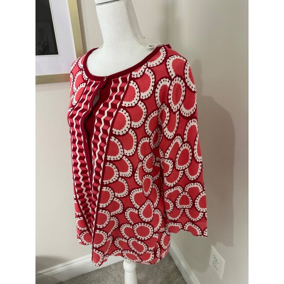 Isaac Mizrahi Live! Womens Red/White Geometric Button Front Cardigan Sweater 1X - Picture 2 of 13
